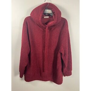VIAMOR Burgundy‎ Teddy Fleece Hoodie Drawstring Sweatshirt Women's M Long Sleeve